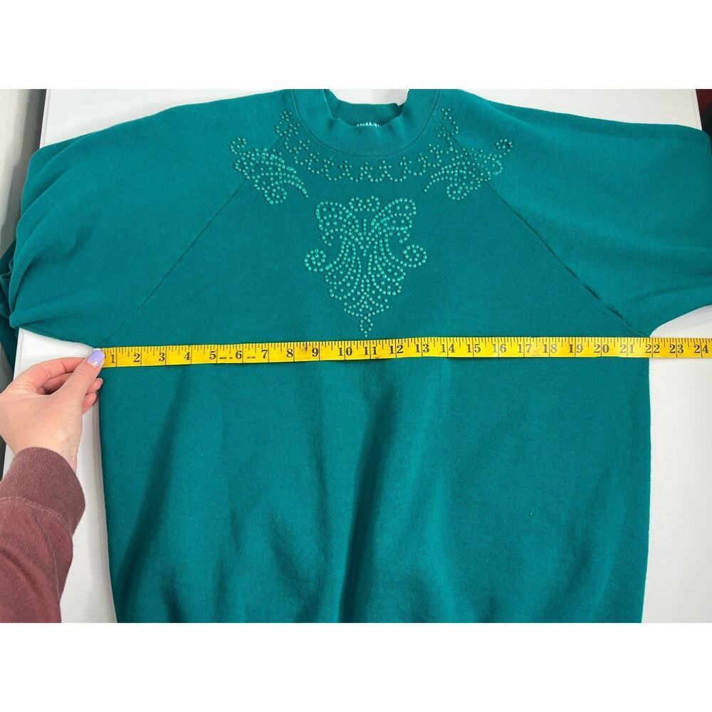Vintage Fruit Of The Loom Crewneck Green USA Women’s Size Large Grannycore - Picture 7 of 8